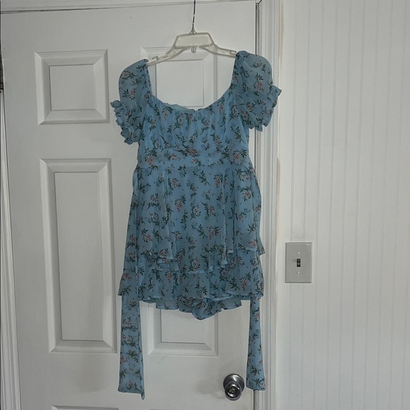 Blue Rain Pants - Blue Rain Light Blue Floral Square-Neck Romper
